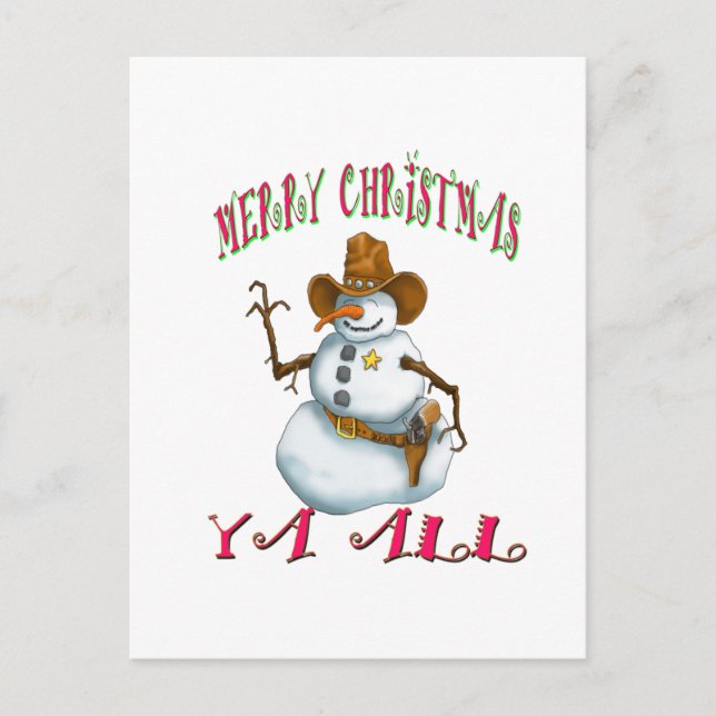 Cartão Postal De Festividades snowman sherriff MerryChrsts Ya all (Frente)