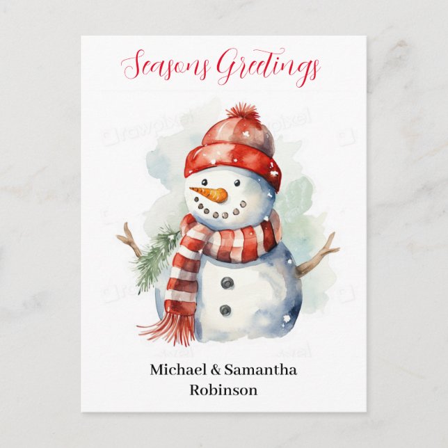 Cartão Postal De Festividades Snowman Watercolor (Frente)