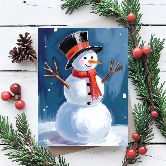 Cartão Postal De Festividades Snowman Winter Watercolor (Criador carregado)