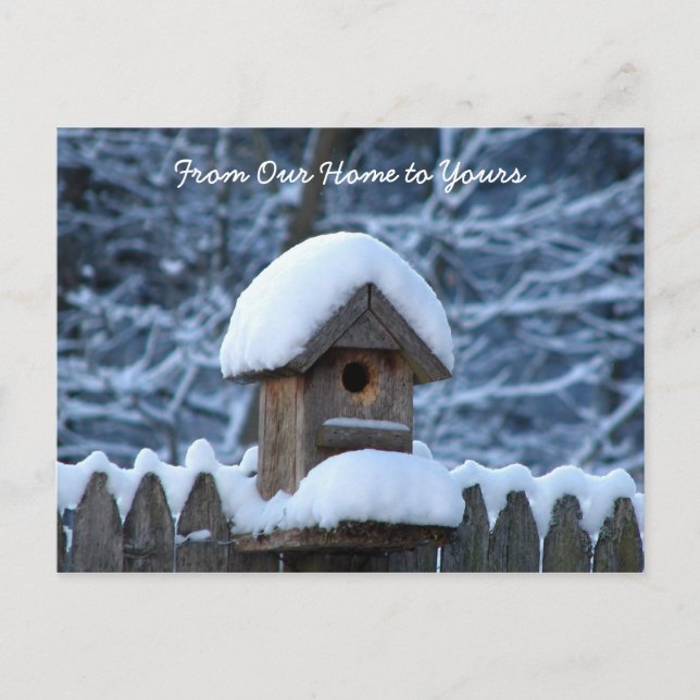 Cartão Postal De Festividades Snowy Birdhouse Holiday Greeting (Frente)