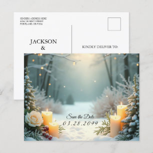 Cartão Postal De Festividades Snowy Candlelit Fosco Evergreens