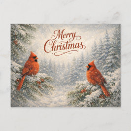 Cartão Postal De Festividades Snowy Cardinal Winter Merry Christmas 