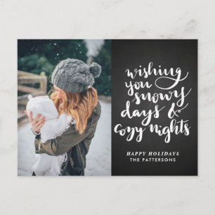 Cartão Postal De Festividades Snowy Days Cozy Nights Script   Foto do quadro