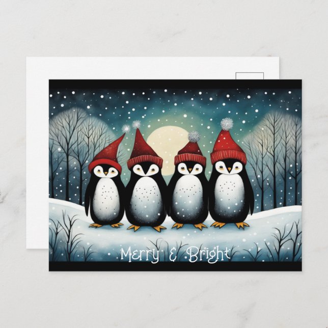 Cartão Postal De Festividades Snowy Mountain Papais noeis de inverno Pinguim Nat (Frente/Verso)