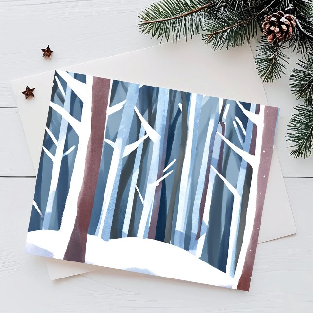 Cartão Postal De Festividades Snowy Winter Forest | Aquarela Simples Moderna (Criador carregado)