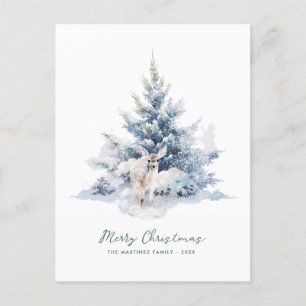 Cartão Postal De Festividades Snowy Woodland Pine Deer Felry Natal