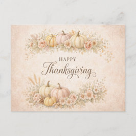 Cartão Postal De Festividades Soft Blush Floral Happy Thanksgiving Pumpkin 