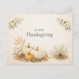 Cartão Postal De Festividades Soft Neutral Rustic Happy Thanksgiving Pumpkin