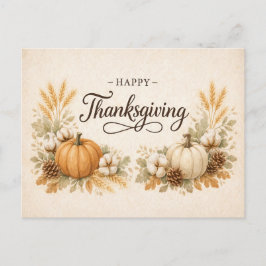 Cartão Postal De Festividades Soft Neutral Rustic Thanksgiving Pumpkin 