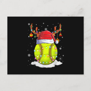 Cartão Postal De Festividades Softball Santa Hat Reindee Natal Luzes Engraçadas