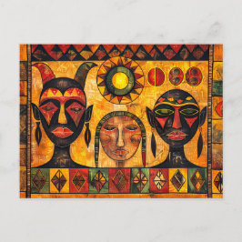 Cartão Postal De Festividades Sol e máscaras africanas na pintura tribal