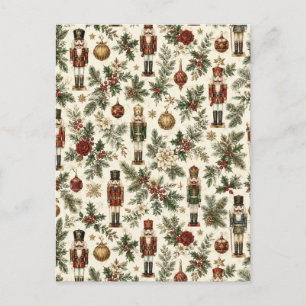 Cartão Postal De Festividades Soldado Esquilo de Natal Vintage Floral
