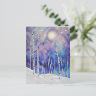 Cartão Postal De Festividades Solstício de Inverno com Neve de Árvores de Bétula