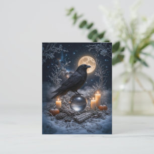 Cartão Postal De Festividades Solstício de Inverno Corvo e Lua Yule