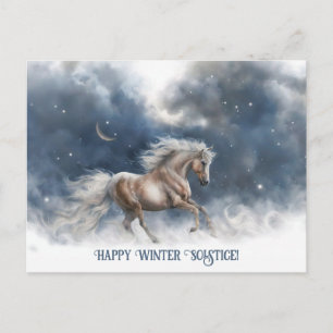 Cartão Postal De Festividades Solstício de Inverno Yule com Cavalo e Lua Crescen