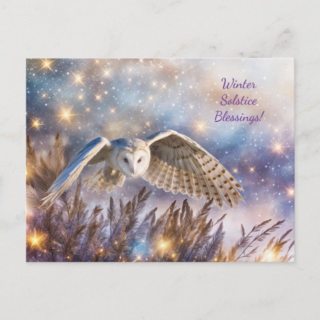 Cartão Postal De Festividades Solstício de inverno Yule Coruja Mágica Encantada (Frente)