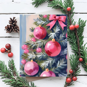 Cartão Postal De Festividades Sonhando com um Natal Rosa Água-forte Alegre