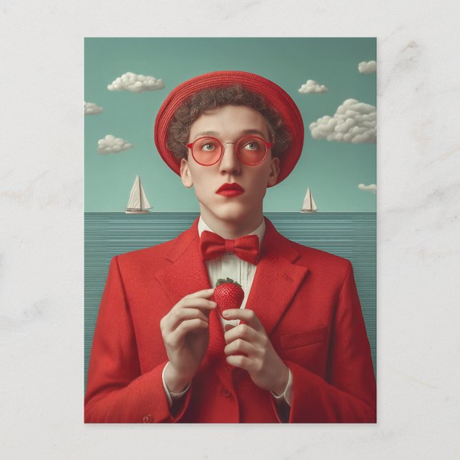 Cartão Postal De Festividades Sonho de Morango em Vermelho (Frente)