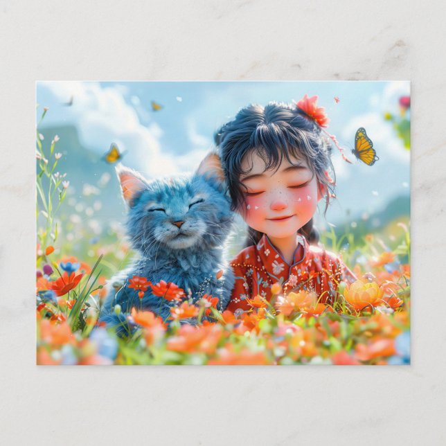 Cartão Postal De Festividades Sono de Verão nas flores silvestres (Frente)