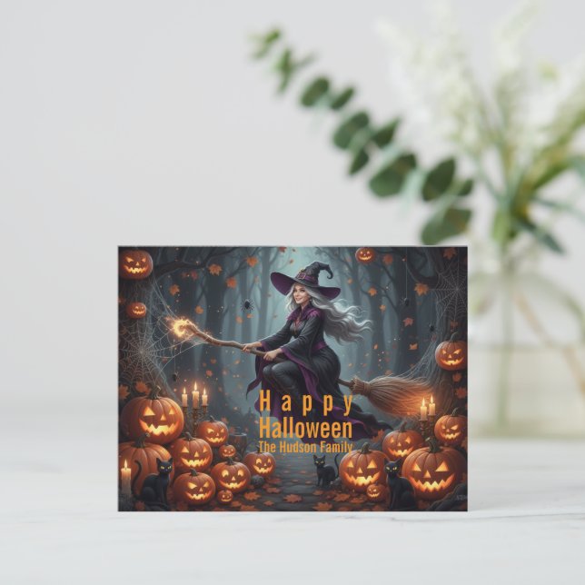 Cartão Postal De Festividades Sorcery Halloween Family (Em pé/Frente)