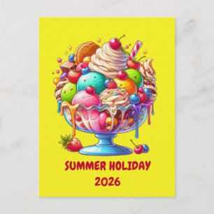 Cartão Postal De Festividades Sorvete Colorido Sundae – Ilustração de Sobremesa 