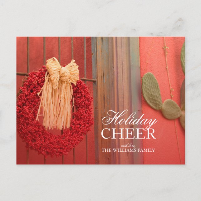 Cartão Postal De Festividades Southwest Christmas - Chili Ristra Red Wreath (Frente)