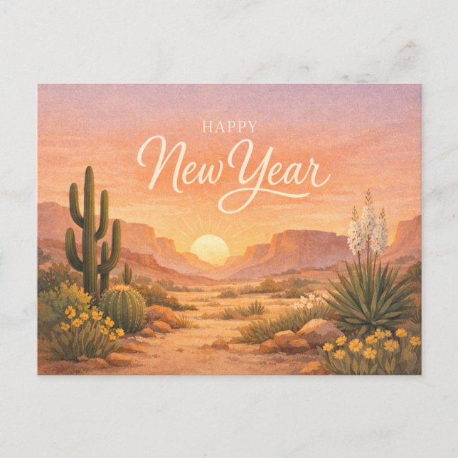 Cartão Postal De Festividades Southwest Desert Sunrise New Year (Frente)