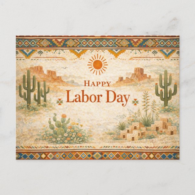 Cartão Postal De Festividades Southwestern Desert Happy Labor Day (Frente)