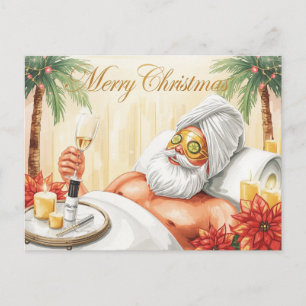 Cartão Postal De Festividades Spa de Natal temático com Papai Noel