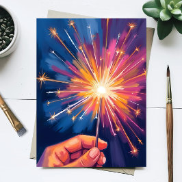 Cartão Postal De Festividades Sparkler New Year Celebration Watercolor