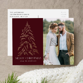 Cartão Postal De Festividades Sparkling Winter Pine Burgundy Feliz Natal