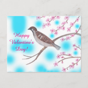 Cartão Postal De Festividades Sparrow and Cherry Blossoms Valentine Postcards