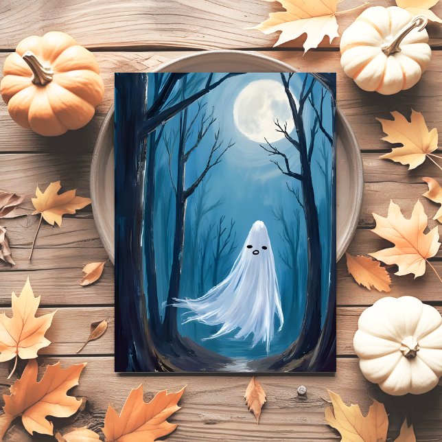 Cartão Postal De Festividades Spooky Ghost | Floresta Feliz Halloween Assombrada (Criador carregado)