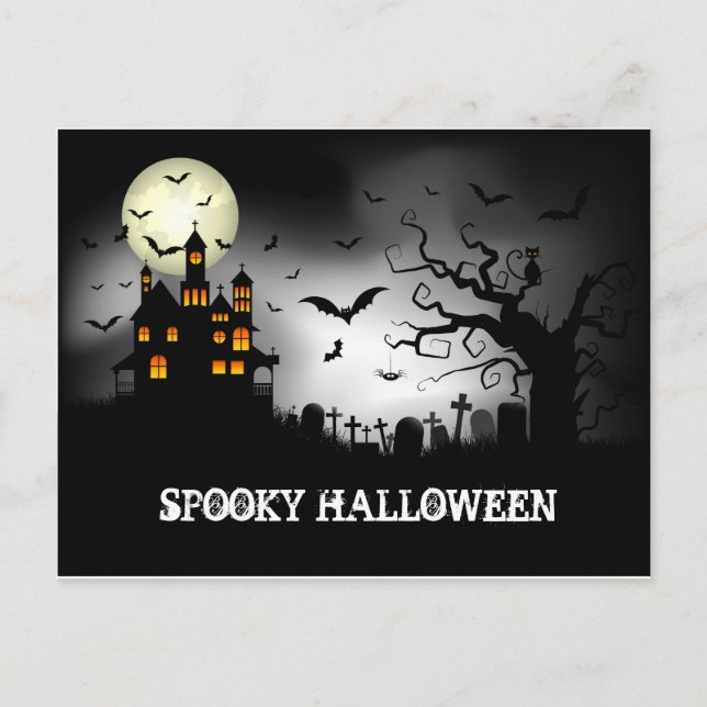 Cartão Postal De Festividades Spooky halloween Haunted House (Frente)