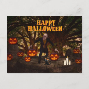 Cartão Postal De Festividades Spooky Halloween Zombie e Pumpkins