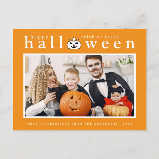 Cartão Postal De Festividades Spooky Jack-o'-lanterna Feliz Halloween 1 Foto (Frente)