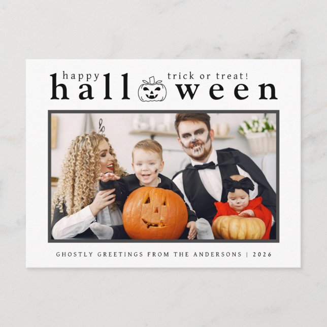 Cartão Postal De Festividades Spooky Jack-o'-lanterna Feliz Halloween 1 Foto (Frente)