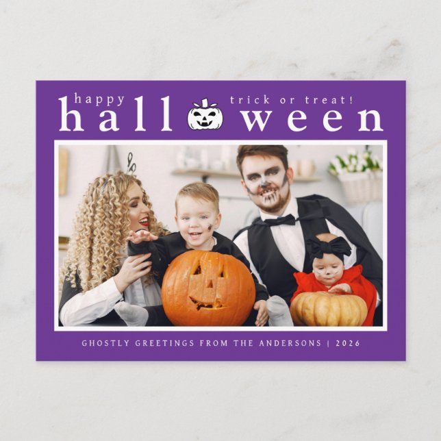 Cartão Postal De Festividades Spooky Jack-o'-lanterna Feliz Halloween 1 Foto (Frente)