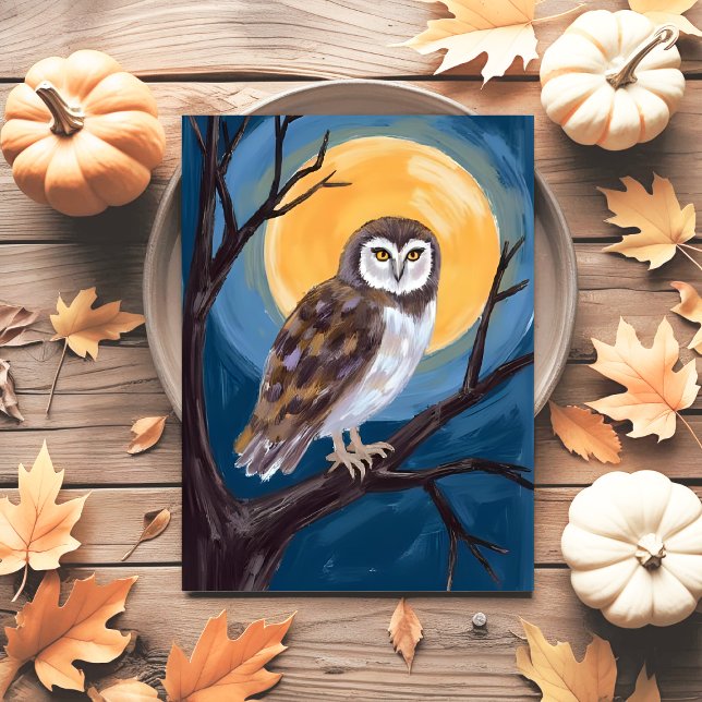 Cartão Postal De Festividades Spooky Owl | Feliz Dia das Bruxas de Lua (Criador carregado)
