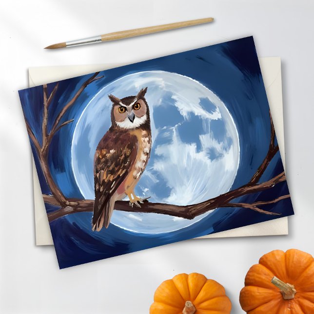 Cartão Postal De Festividades Spooky Owl Full Moon Halloween (Criador carregado)