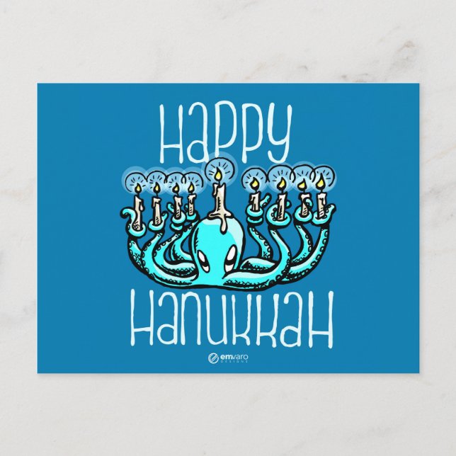 Cartão Postal De Festividades Squiggles: Polvo feliz de Hannukah (Frente)