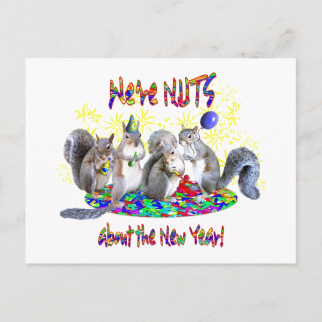 Cartão Postal De Festividades Squirrels New Year (Frente)