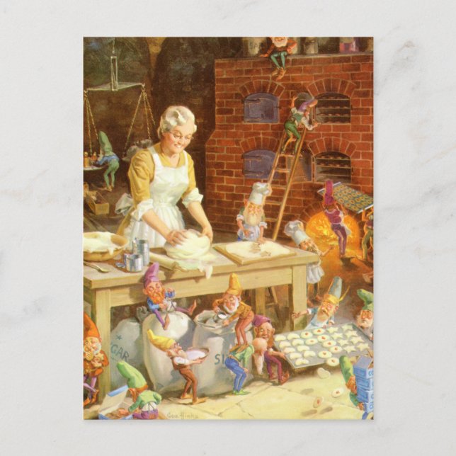 Cartão Postal De Festividades Sr. Claus e Papais noeis Elves Assares Cookies (Frente)