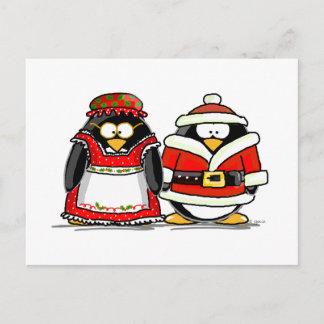 Cartão Postal De Festividades Sr. e Sra. Papai Noel Penguin