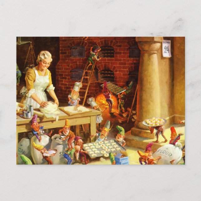 Cartão Postal De Festividades Sra. Claus & biscoitos do Natal do assar dos (Frente)