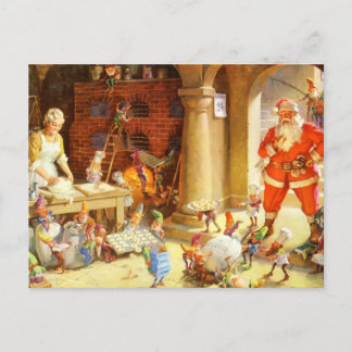 Cartão Postal De Festividades Sra. Claus e The Elves Assar Christmas Cookies