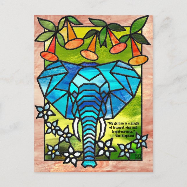 Cartão Postal De Festividades Stained Glass Elephant Postcards (Frente)