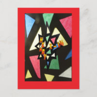 Stained Glass Pattern Xmas Star Red Postcard