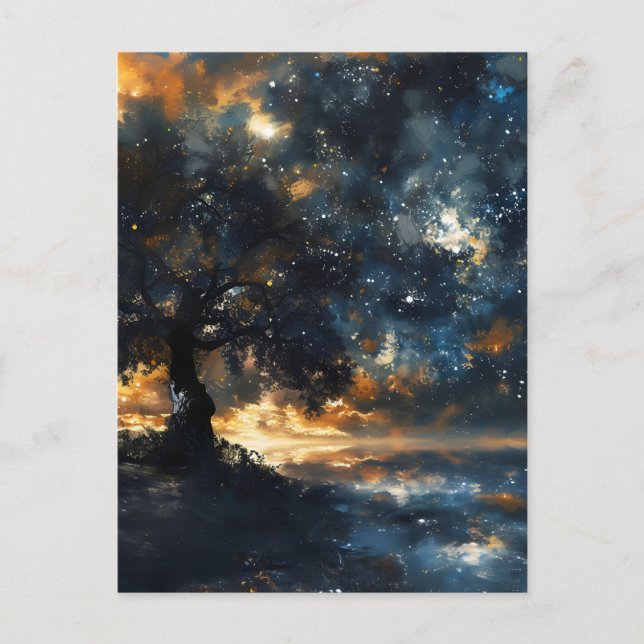 Cartão Postal De Festividades Starry Celestial Tree Dreamscape (Frente)