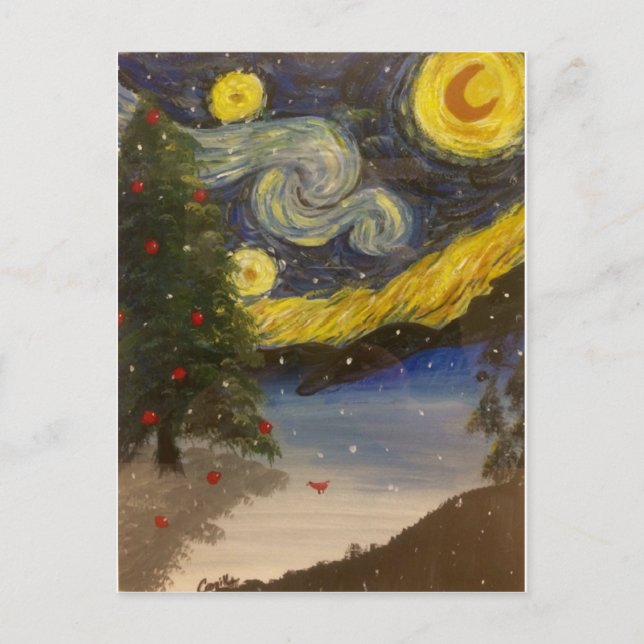 Cartão Postal De Festividades Starry Christmas Night Postcard (Frente)
